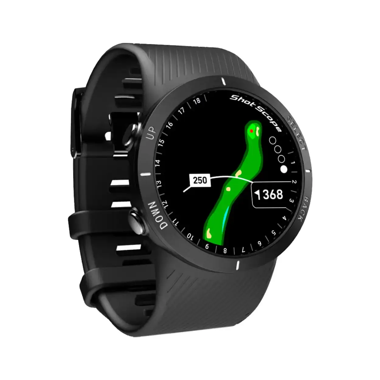 Shot Scope V5 GPS — contenu de la boîte : montre, câble USB, documentation